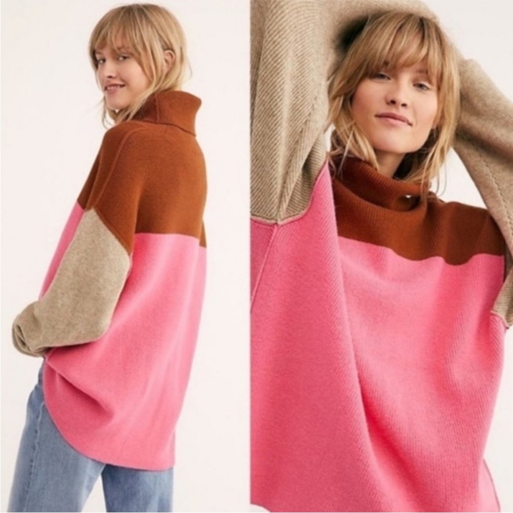 Free People Oversized Colorblock Funnelneck Sweater Size XS